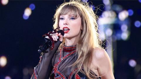 Taylor Swift performs onstage in Sao Paulo, Brazil.