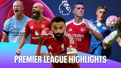 match of the day premier league highlights artwork with haaland, mbeumo, gyokeres, palmer and salah in action