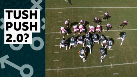The Philadelphia Eagles line up to run a 'tush push' play against Tampa Bay.