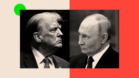 Two treated images of close up shots of Vladimir Putin and Donald Trump
