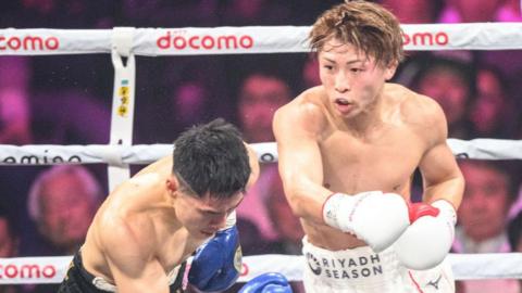 Naoya Inoue lands a right hand against Ye Joon Kim 