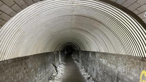 The underground tunnels built by Short Brothers to protect their workforce and planes during the Second World War. The picture shows a long tunnel under the ground in Rochester, Kent.