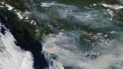 Nasa satellite image shows smoke from wildfires blanketing British Columbia