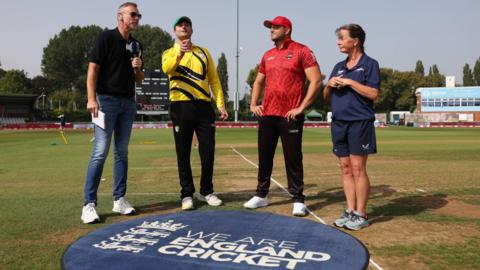 England Men's Physically Disabled cricket players Anthony Clapham and Alex Hammond taking part in a coin toss