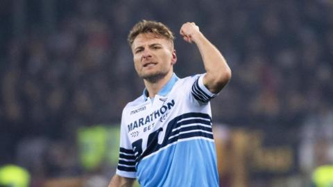 Ciro Immobile celebrates scoring for Lazio against Roma