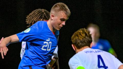 Benony Breki Andresson in action for Iceland Under-19s