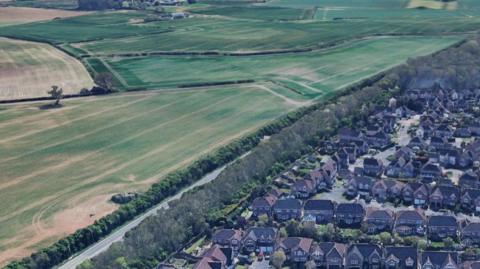 Birds eye view showing land to the east of the Gamston