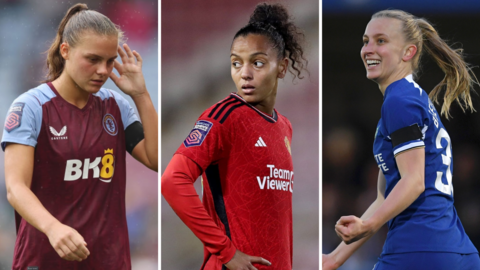 Aston Villa's Sarah Mayling, Manchester United's Geyse and Chelsea's Aggie Beever-Jones