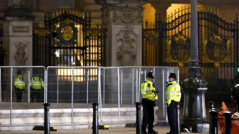 Police activity at the scene after a man was arrested outside Buckingham Palace in London, Britain, on 2 May 2023