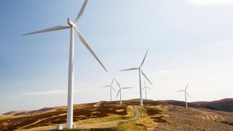 Wind turbines on a mountain