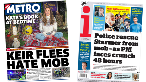 The Metro and the i front pages