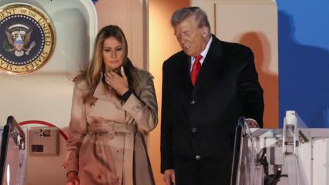Donald Trump and Melania  Trump arriving at Stansted Airport on 16 September 2025