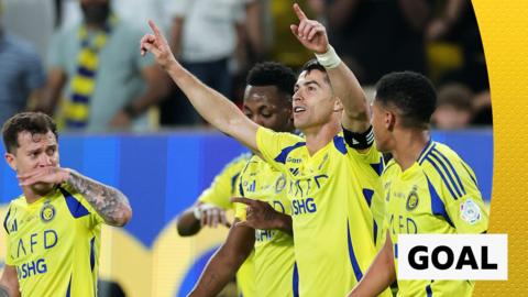 Cristiano Ronaldo celebrates with Al-Nassr teammates
