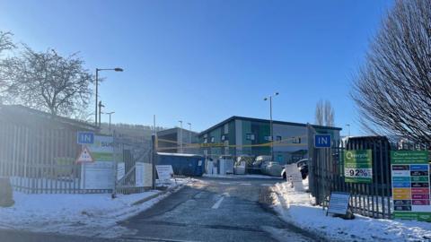 A household waste recycling centre during a cold spell