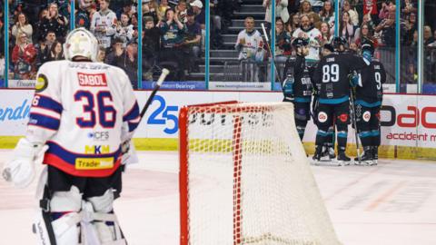 Belfast Giants celebrate a win