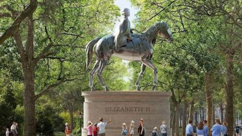 Artist impression of a state of Queen Elizabeth II on a horse