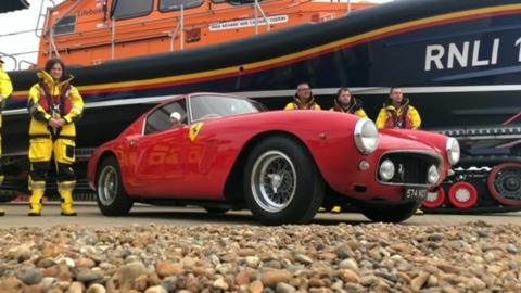 Red Ferrari and Lifeboat and crew