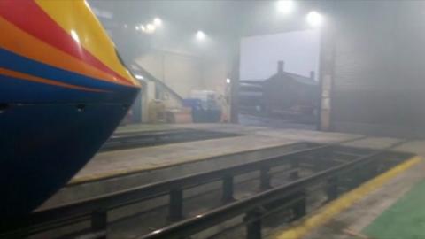 Foggy rail depot