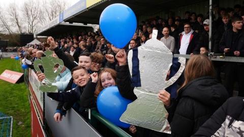 Young Wealdstone fans at their Grosvenor Vale ground before the FA Cup tie against Wycombe