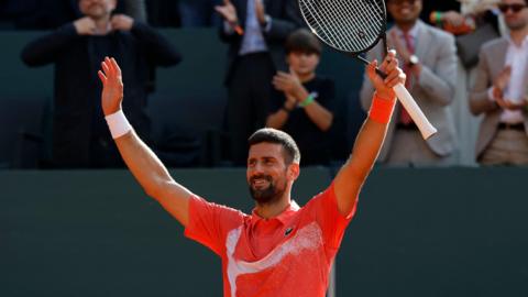 Serbia's Novak Djokovic celebrates winning his semi final match against Britain's Cameron Norrie