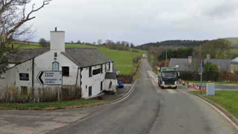 A525 near the Crown pub at Llandegla