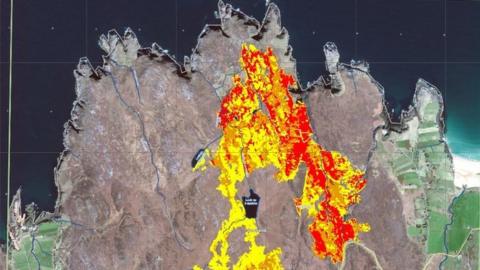 A satellite images show wildfires in north Sutherland