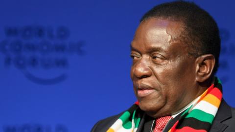 Emmerson Mnangagwa speaking to the BBC at Davos