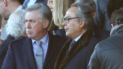 Carlo Ancelotti and Farhad Moshiri in the directors box at Goodison Park