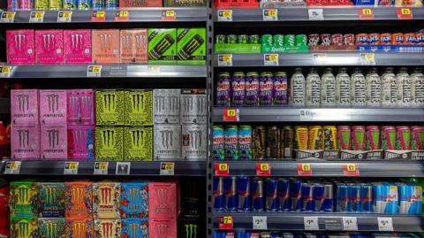 Shelves of energy drink