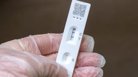 Stock photo of a positive lateral flow test