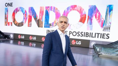 Mayor of London Sadiq Khan arrives at the World Cities Summit at the Suntec Convention Centre in Singapore