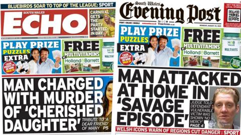 Front pages of South Wales Echo and South Wales Evening Post