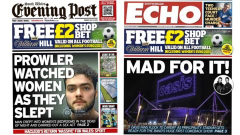 front page of the South Wales Evening Post and the South Wales Echo