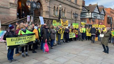 Anti-fracking campaigners at Chester Town Hall