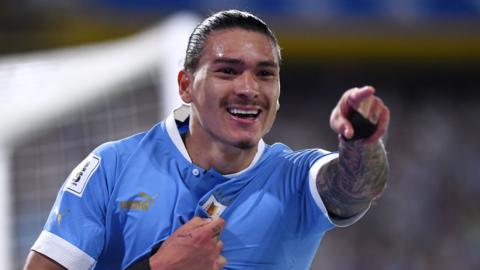 Darwin Nunez celebrates for Uruguay