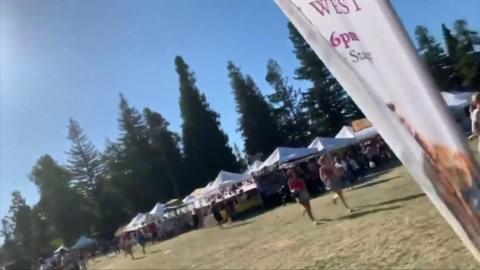 People flee during a shooting at Gilroy Garlic festival