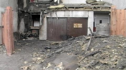 Fire damage to the ground floor of Knowsley Heights flats in 1991 after a huge blaze