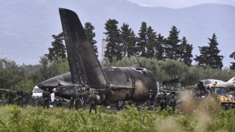 Burnt wreckage of the Algerian military plane, 11 April 2018