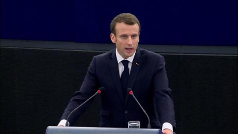 French President Emmanuel Macron addresses the European Parliament