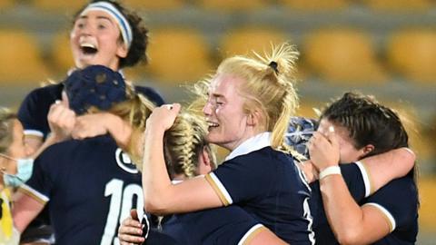 Scotland celebrate a dramatic Rugby World Cup 2021 qualifying win over Ireland