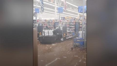 Hail damage to Walmart store