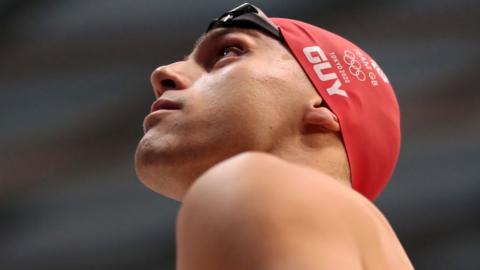 James Guy looks up prior to competing in the pool