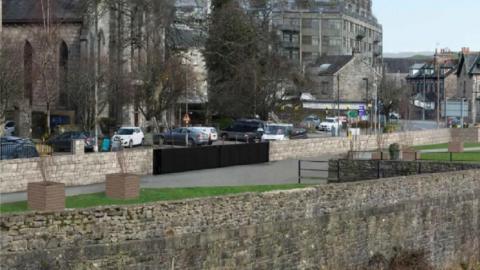 An artist's impression of the proposed flood defences near New Road Common in Kendal