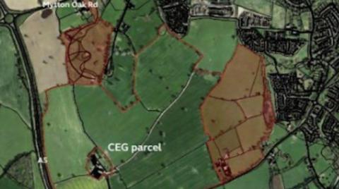 A largely green map, including the words Mytton Oak Road and CEG parcel.