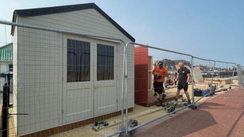 One beach hut built and others under construction on North Drive promenade in Great Yarmouth