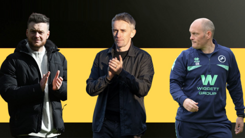 A composite image of Kim Hellberg, Kieran McKenna and Alex Neil 