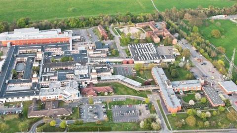 Aerial shot of the hospital site 