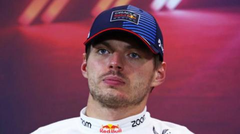 Max Verstappen pictured at a Singapore Grand Prix news conference