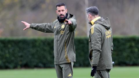 Ruud Van Nistelrooy takes Leicester training after arriving at the training ground for the first time on Sunday. 