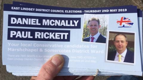 Leaflet with information about two Tory candidates